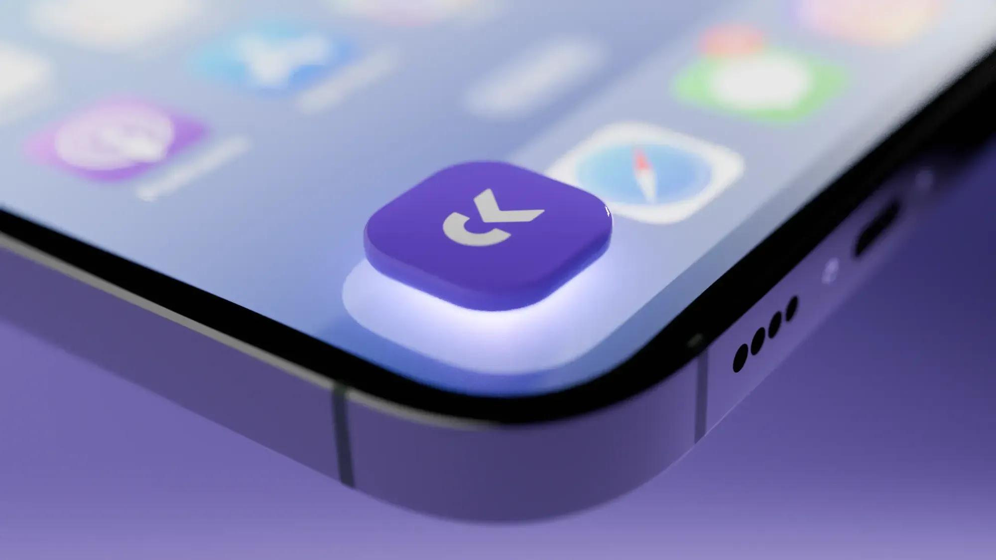 Close-up of a purple app icon on a phone