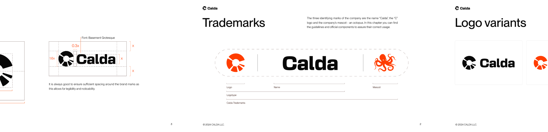 Calda identity guidelines showing mark and logo variations