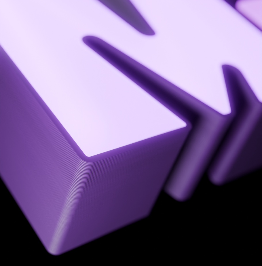 Close-up of a lilac 3D letterform
