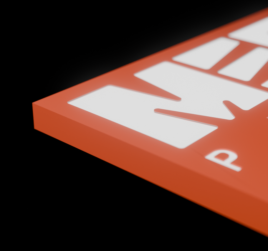 Orange printed MEGA graphic detail