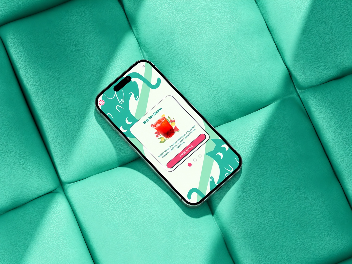 Šušu Bubble Melon phone mockup on a bright mint green surface